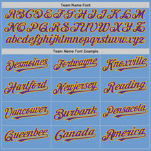 Load image into Gallery viewer, Custom Light Blue Purple-Gold Bomber Full-Snap Varsity Letterman Two Tone Hoodie Jacket