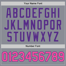 Load image into Gallery viewer, Custom Gray Pink Purple-Black Bomber Full-Snap Varsity Letterman Hoodie Jacket