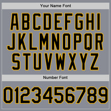 Load image into Gallery viewer, Custom Gray Black-Gold Bomber Full-Snap Varsity Letterman Hoodie Jacket