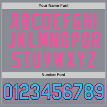 Load image into Gallery viewer, Custom Gray Sky Blue Black-Pink Bomber Full-Snap Varsity Letterman Hoodie Jacket