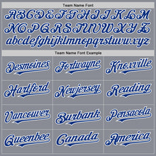 Load image into Gallery viewer, Custom Gray Royal-White Bomber Full-Snap Varsity Letterman Hoodie Jacket