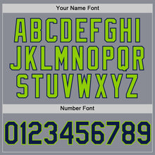 Load image into Gallery viewer, Custom Gray Navy-Neon Green Bomber Full-Snap Varsity Letterman Hoodie Jacket