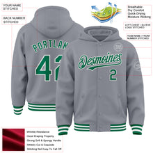 Load image into Gallery viewer, Custom Gray Kelly Green-White Bomber Full-Snap Varsity Letterman Hoodie Jacket