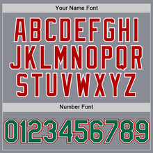 Load image into Gallery viewer, Custom Gray Kelly Green-Red Bomber Full-Snap Varsity Letterman Hoodie Jacket