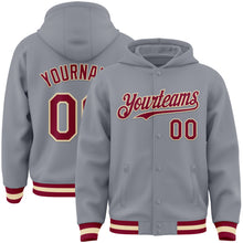 Load image into Gallery viewer, Custom Gray Maroon-Cream Bomber Full-Snap Varsity Letterman Hoodie Jacket