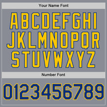 Load image into Gallery viewer, Custom Gray Royal-Yellow Bomber Full-Snap Varsity Letterman Two Tone Hoodie Jacket