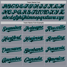 Load image into Gallery viewer, Custom Gray Black-Teal Bomber Full-Snap Varsity Letterman Two Tone Hoodie Jacket