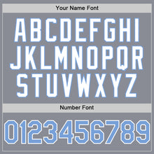 Load image into Gallery viewer, Custom Gray Light Blue-White Bomber Full-Snap Varsity Letterman Two Tone Hoodie Jacket