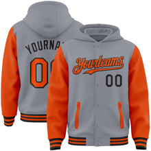 Load image into Gallery viewer, Custom Gray Orange-Black Bomber Full-Snap Varsity Letterman Two Tone Hoodie Jacket