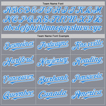 Load image into Gallery viewer, Custom Gray Powder Blue-White Bomber Full-Snap Varsity Letterman Two Tone Hoodie Jacket