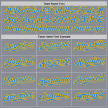 Load image into Gallery viewer, Custom Gray Powder Blue Gold-Navy Bomber Full-Snap Varsity Letterman Two Tone Hoodie Jacket