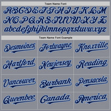 Load image into Gallery viewer, Custom Gray Navy-Light Blue Bomber Full-Snap Varsity Letterman Two Tone Hoodie Jacket