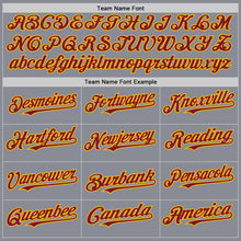 Load image into Gallery viewer, Custom Gray Crimson-Gold Bomber Full-Snap Varsity Letterman Two Tone Hoodie Jacket