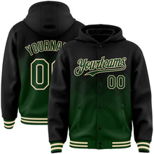 Load image into Gallery viewer, Custom Black Green-Cream Gradient Square Shape 3D Pattern Design Bomber Full-Snap Varsity Letterman Hoodie Jacket
