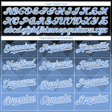 Load image into Gallery viewer, Custom Black Light Blue-White Gradient Square Shape 3D Pattern Design Bomber Full-Snap Varsity Letterman Hoodie Jacket