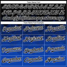 Load image into Gallery viewer, Custom Black Thunder Blue-White Gradient Square Shape 3D Pattern Design Bomber Full-Snap Varsity Letterman Hoodie Jacket