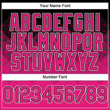 Load image into Gallery viewer, Custom Black Hot Pink-White Gradient Square Shape 3D Pattern Design Bomber Full-Snap Varsity Letterman Hoodie Jacket