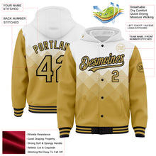 Load image into Gallery viewer, Custom White Old Gold-Black Gradient Square Shape 3D Pattern Design Bomber Full-Snap Varsity Letterman Hoodie Jacket