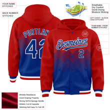 Load image into Gallery viewer, Custom Red Royal-White Gradient Square Shape 3D Pattern Design Bomber Full-Snap Varsity Letterman Hoodie Jacket
