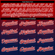 Load image into Gallery viewer, Custom Red Navy-White Gradient Square Shape 3D Pattern Design Bomber Full-Snap Varsity Letterman Hoodie Jacket