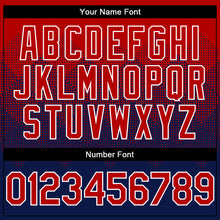 Load image into Gallery viewer, Custom Red Navy-White Gradient Square Shape 3D Pattern Design Bomber Full-Snap Varsity Letterman Hoodie Jacket