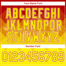 Load image into Gallery viewer, Custom Red Light Yellow-White Gradient Square Shape 3D Pattern Design Bomber Full-Snap Varsity Letterman Hoodie Jacket