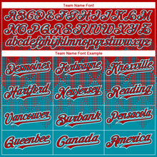 Load image into Gallery viewer, Custom Red Teal-White Gradient Square Shape 3D Pattern Design Bomber Full-Snap Varsity Letterman Hoodie Jacket