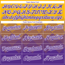 Load image into Gallery viewer, Custom Gold Purple-White Gradient Square Shape 3D Pattern Design Bomber Full-Snap Varsity Letterman Hoodie Jacket