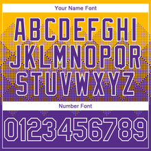 Load image into Gallery viewer, Custom Gold Purple-White Gradient Square Shape 3D Pattern Design Bomber Full-Snap Varsity Letterman Hoodie Jacket