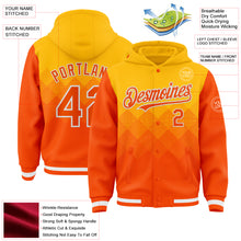 Load image into Gallery viewer, Custom Gold Orange-White Gradient Square Shape 3D Pattern Design Bomber Full-Snap Varsity Letterman Hoodie Jacket