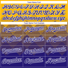 Load image into Gallery viewer, Custom Gold Dark Purple-White Gradient Square Shape 3D Pattern Design Bomber Full-Snap Varsity Letterman Hoodie Jacket