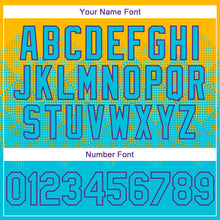 Load image into Gallery viewer, Custom Gold Lakes Blue-Purple Gradient Square Shape 3D Pattern Design Bomber Full-Snap Varsity Letterman Hoodie Jacket