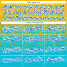 Load image into Gallery viewer, Custom Gold Powder Blue-White Gradient Square Shape 3D Pattern Design Bomber Full-Snap Varsity Letterman Hoodie Jacket