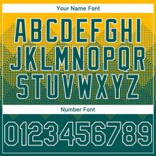 Load image into Gallery viewer, Custom Gold Midnight Green-White Gradient Square Shape 3D Pattern Design Bomber Full-Snap Varsity Letterman Hoodie Jacket