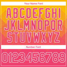 Load image into Gallery viewer, Custom Gold Neon Pink-White Gradient Square Shape 3D Pattern Design Bomber Full-Snap Varsity Letterman Hoodie Jacket