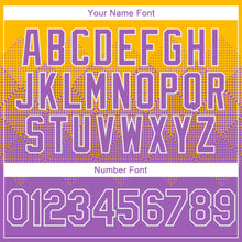 Load image into Gallery viewer, Custom Gold Medium Purple-White Gradient Square Shape 3D Pattern Design Bomber Full-Snap Varsity Letterman Hoodie Jacket