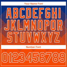 Load image into Gallery viewer, Custom Royal Orange-White Gradient Square Shape 3D Pattern Design Bomber Full-Snap Varsity Letterman Hoodie Jacket