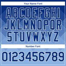 Load image into Gallery viewer, Custom Royal Light Blue-White Gradient Square Shape 3D Pattern Design Bomber Full-Snap Varsity Letterman Hoodie Jacket