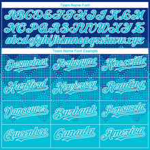 Load image into Gallery viewer, Custom Royal Lakes Blue-White Gradient Square Shape 3D Pattern Design Bomber Full-Snap Varsity Letterman Hoodie Jacket