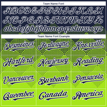 Load image into Gallery viewer, Custom Navy Neon Green-White Gradient Square Shape 3D Pattern Design Bomber Full-Snap Varsity Letterman Hoodie Jacket