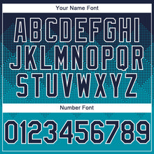 Load image into Gallery viewer, Custom Navy Teal-White Gradient Square Shape 3D Pattern Design Bomber Full-Snap Varsity Letterman Hoodie Jacket