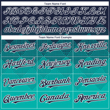 Load image into Gallery viewer, Custom Navy Aqua-White Gradient Square Shape 3D Pattern Design Bomber Full-Snap Varsity Letterman Hoodie Jacket