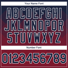 Load image into Gallery viewer, Custom Navy Crimson-White Gradient Square Shape 3D Pattern Design Bomber Full-Snap Varsity Letterman Hoodie Jacket