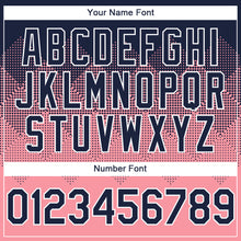 Load image into Gallery viewer, Custom Navy Medium Pink-White Gradient Square Shape 3D Pattern Design Bomber Full-Snap Varsity Letterman Hoodie Jacket