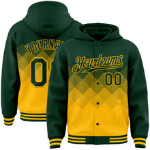 Load image into Gallery viewer, Custom Green Gold Gradient Square Shape 3D Pattern Design Bomber Full-Snap Varsity Letterman Hoodie Jacket