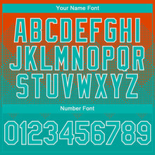 Load image into Gallery viewer, Custom Orange Aqua-White Gradient Square Shape 3D Pattern Design Bomber Full-Snap Varsity Letterman Hoodie Jacket