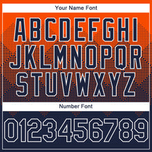 Load image into Gallery viewer, Custom Orange Navy-White Gradient Square Shape 3D Pattern Design Bomber Full-Snap Varsity Letterman Hoodie Jacket