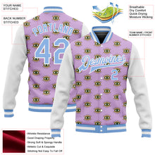 Load image into Gallery viewer, Custom Light Purple Light Blue-White Evil Eyes 3D Pattern Design Bomber Full-Snap Varsity Letterman Jacket