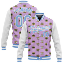 Load image into Gallery viewer, Custom Light Purple Light Blue-White Evil Eyes 3D Pattern Design Bomber Full-Snap Varsity Letterman Jacket