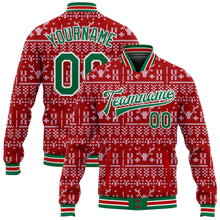 Load image into Gallery viewer, Custom Red Kelly Green-White Christmas 3D Bomber Full-Snap Varsity Letterman Jacket